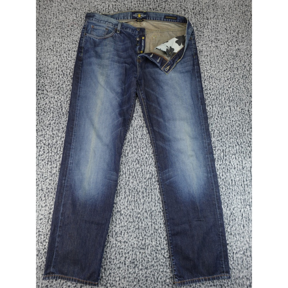 Lucky Brand 221 Slim Straight Mens 38x34 Blue Jeans Medium Wash Button Fly Denim